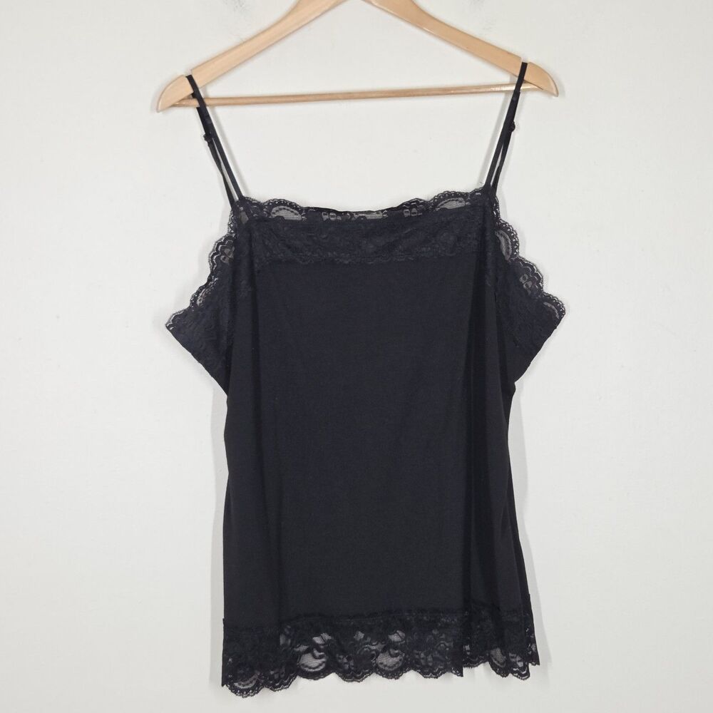 Vtg Y2K Cato Black Lace Trim Cami Tank XL Coquette Bella Swan Layering Grunge